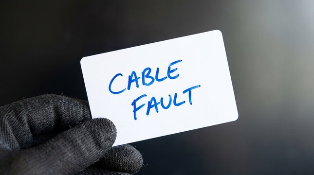 Gloved Hand Holding Cable Fault Handwritten Card Blur	cable 