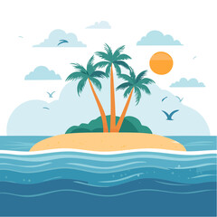 Obraz premium Tropical island with palm trees and ocean vector illustration
