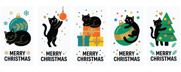 Christmas cats and decorations merry christmas greeting cards. © MDTAZBIRHOSSAIN