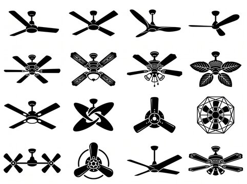 Graphic collection of different ceiling fan silhouettes