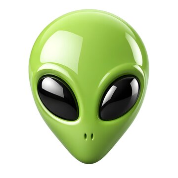 Green alien head with large black eyes symbolic of extraterrestrial life