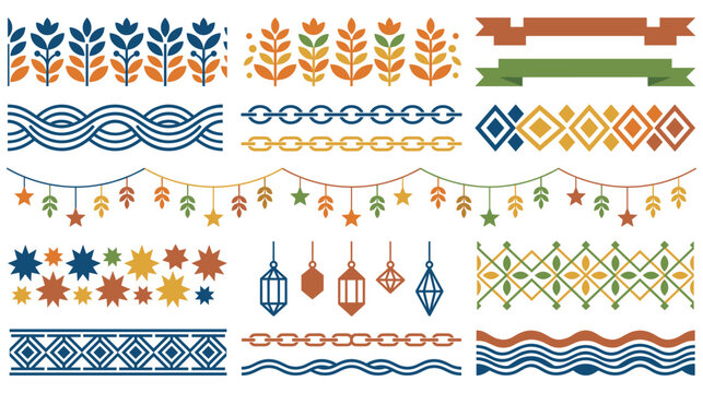 Decorative flat design borders and patterns collection.
