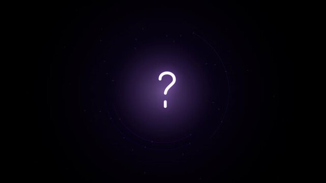 Abstract digital question mark animation glowing on a dark background