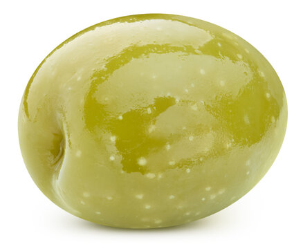 One fresh green olive. Fresh green olive isolated on white background with clipping path for catalog
