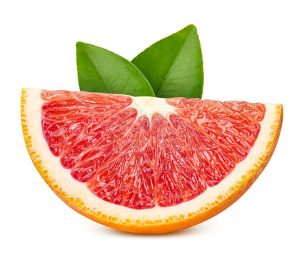 Fresh red orange slices isolated on white background. Juicy citrus fruit with clipping path