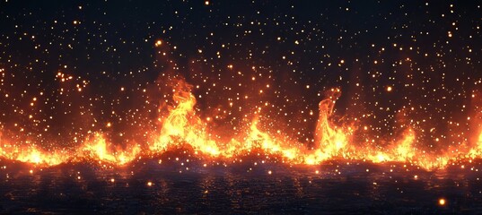 Fototapeta premium Enigmatic Abstract Fiery Cosmos Sparks Ascend into Obsidian Space, Luminous Flames Dance Brightly