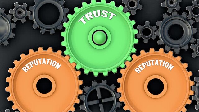 Reputation powers trust. It's the driving force that turn Trust into reality. Reputation sets trust in motion. Engine gears metaphor. Made for humans by humans, no AI
