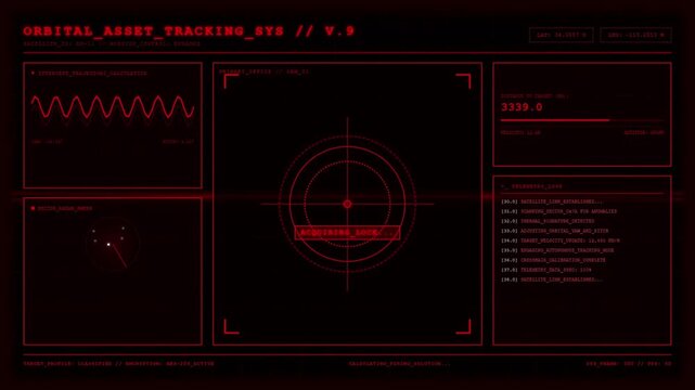 Red Sci Fi Military HUD Target Tracking Radar Monitor Screen.