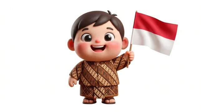 Smiling Indonesian child holding flag proudly 1.