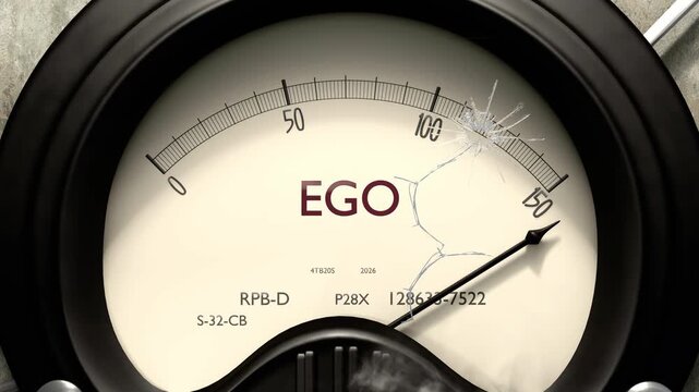 Ego meter showing big levels of ego. Dangerously increasing high values of ego, critical overload. Too much, off the charts. Max ego