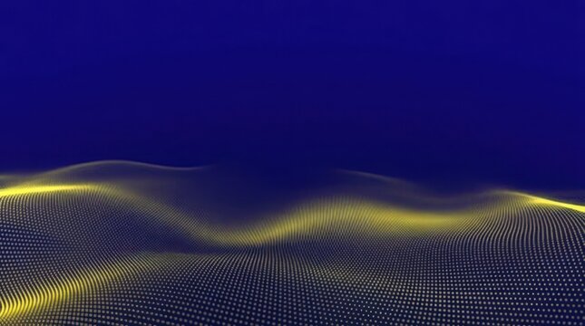 Abstract blue wave motion background with flowing light lines and digital texture, modern technology vector design wallpaper, curved patterns, dark sky gradient and dynamic fluid energy flow pattern