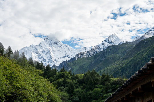 Natural Scenery of Snow-Capped Mountains