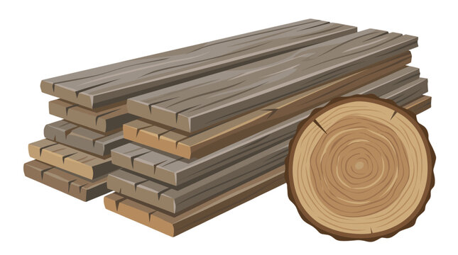Stack of wooden planks with tree log cross section illustration