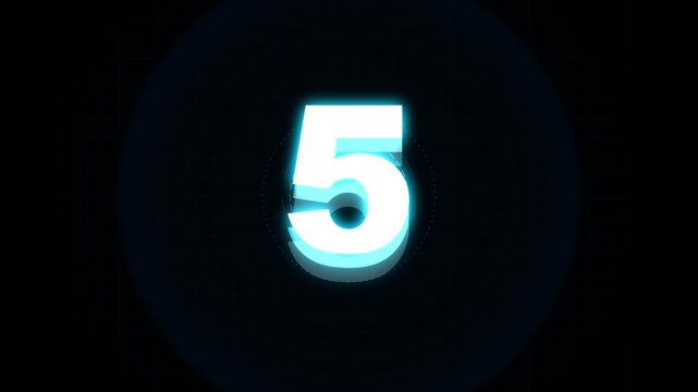 10 second countdown glitch timer, abstract futuristic HUD interface, blue light effect