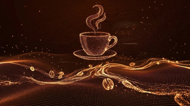 Hot coffee cup with steam rising, espresso mug on saucer, morning cafe beverage, brown drink vector illustration design, caffeine aroma, breakfast coffee, cappuccino, black coffee