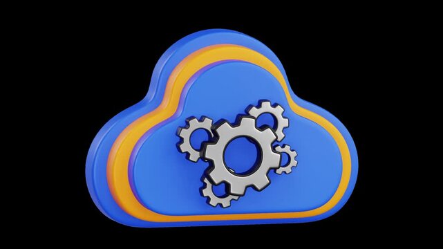 3D Cloud Computing System Gears Animation, Alpha Channel