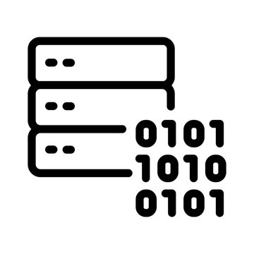 Digital server database line icon with binary code for data processing.