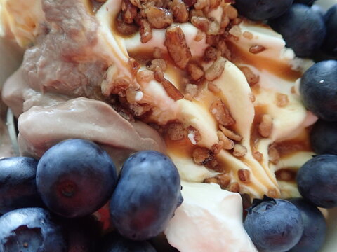 vanilla crocant icecream served with blueberries