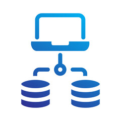 Obraz premium Laptop to server data center blue gradient icon for remote terminal access.