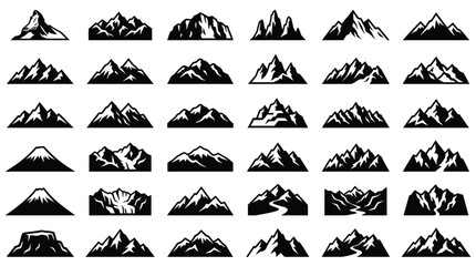 Obraz premium Minimalist black mountain vector illustration set for professional graphic design projects