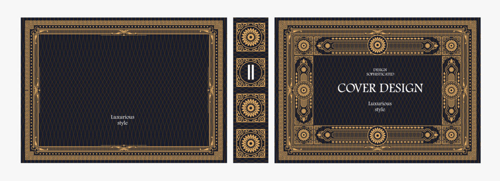 Elegant horizontal vintage book cover design with ornate Art Nouveau floral frame, decorative gold border, and luxurious retro style for publications, albums, posters, and premium layouts