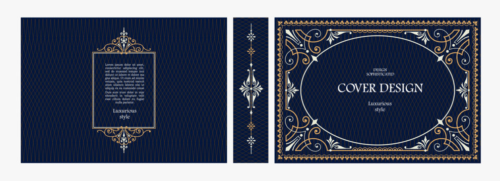 Elegant horizontal vintage book cover design with ornate Baroque frame, decorative gold ornaments, and luxurious retro style for publications, albums, posters, and premium layouts