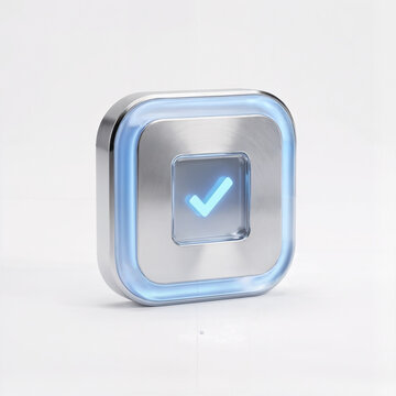Premium 3D glowing blue 2FA security authentication token with a checkmark on white