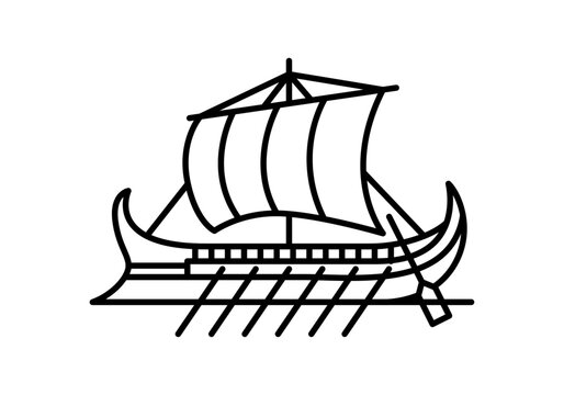 Icono de barco de vela antiguo con remos