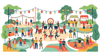 Fototapeta premium People enjoy an outdoor summer festival with music.