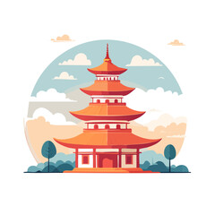 Fototapeta premium Flat illustration of a traditional east asian pagoda