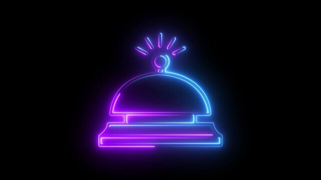 Neon hotel reception bell glowing with pulsing light animation