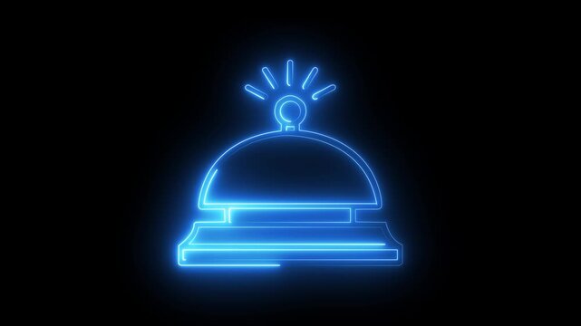 Glowing neon hotel reception bell animation for hospitality and service concepts
