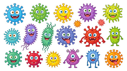 Fototapeta premium Set of colorful cartoon germ and virus monster characters