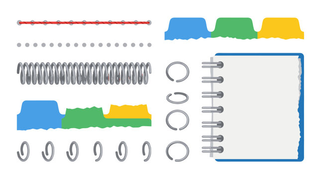 Notebook binding and torn paper elements vector set
