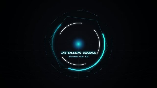 Digital Loading Progress Circle with Initializing Sequence Text Overlay