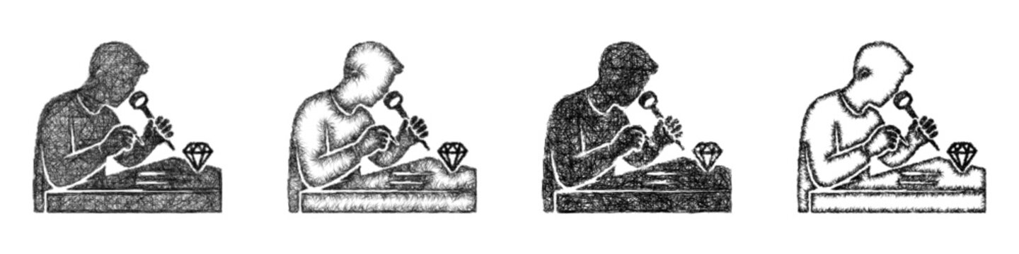 Black and white sketch jeweler icon design set