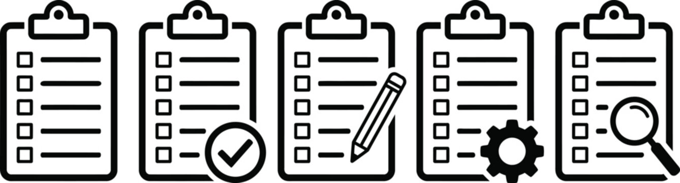 Editable icon set checklist confirmation edit settings and search linear style vector graphics