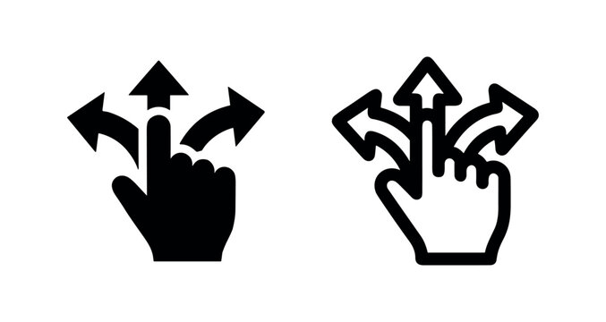 Three-finger swipe gesture icon, vector illustration of a multitouch hand symbol for digital interaction and navigation.