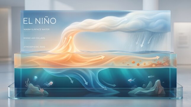 El Nino Layered Climate Exhibit Style Diagram With Ocean Air Flow