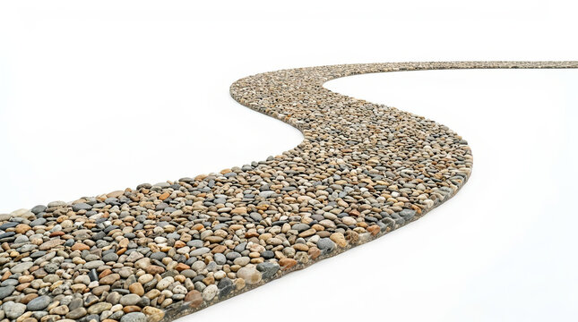 Winding resin bound pebble path. Curved stone walkway isolated on white background