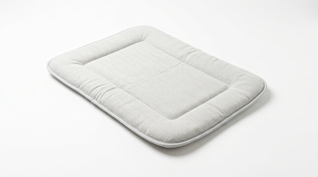 Baby changing mat isolated on white background. Padded grey and white herringbone pattern diaper changing pad
