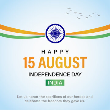 Happy Indian Independence Day 15 August Social Media Post Template with Ashoka Chakra and Tricolor Wave