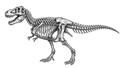 Fototapeta premium Dinosaur Skeleton Paleontology Vintage Engraved Ink Illustration