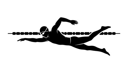 Fototapeta premium Swimming, athlete, sports, vector, black silhouette, competitive swimmer, aquatic isolated on White Background Silhouette
