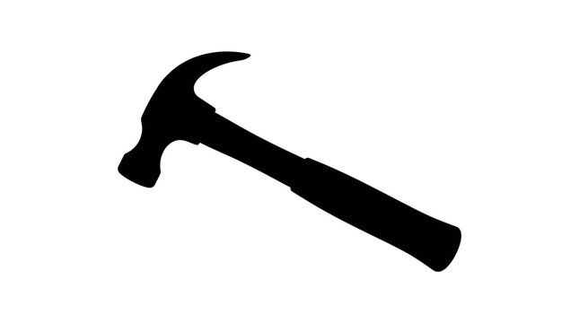 Black hammer icon, silhouette hammer tool, vector hammer graphic, construction equipment symbol isolated on White Background Silhouette