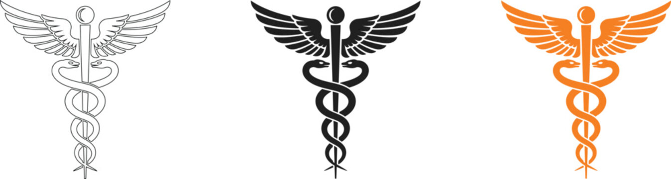 Medical symbols with caduceus icon