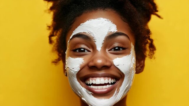 A woman exuding happiness and contentment after applying a homemade skincare facial mask.