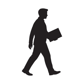 Person Silhouette Walking With Briefcase On White Background