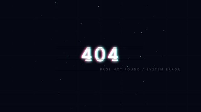Glitch Effect 404 Error Page Not Found Notification on Digital Screen