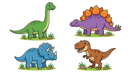 Obraz premium Cartoon dinosaur set with four colorful prehistoric reptiles